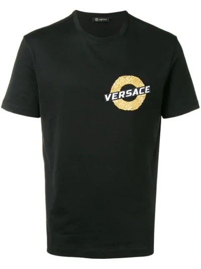 Versace Logo-embroidered Cotton-jersey T-shirt In Black