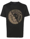 Versace Stud-embellished Logo-print Cotton-jersey T-shirt In Nero