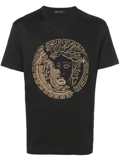 Versace Stud-embellished Logo-print Cotton-jersey T-shirt In Nero