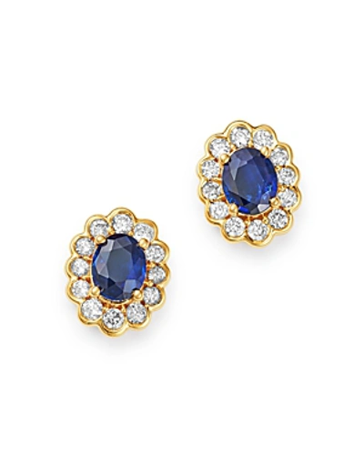 Bloomingdale's Blue Sapphire & Diamond Oval Stud Earrings In 14k Yellow Gold - 100% Exclusive In Blue/gold