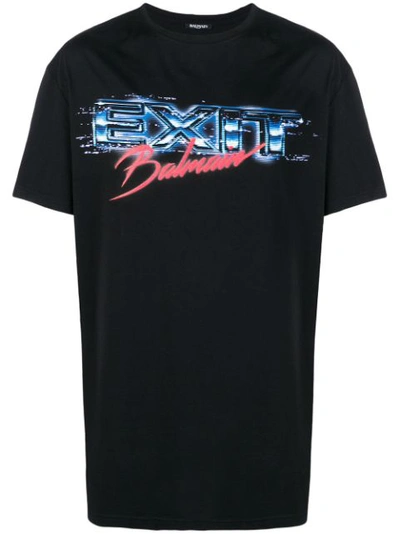 Balmain Black Oversized 'exit' T-shirt In Multicolore