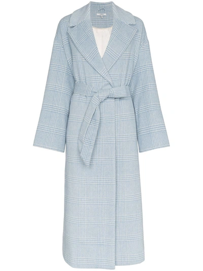 Ganni Woodside Belted Gingham Wool-blend Felt Coat In Blue