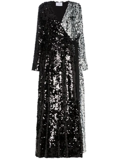 We Are Leone Contrast Sequin Wrap Dress In Black