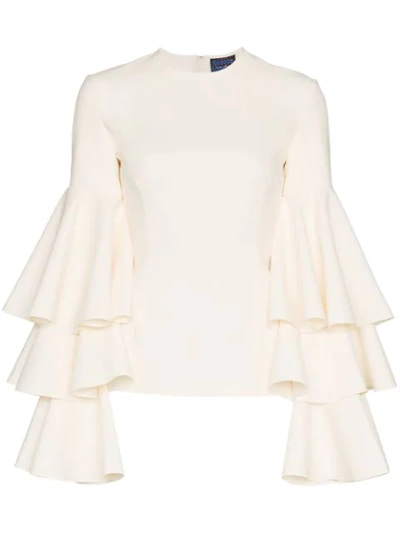 Solace London Ruba Tiered Ruffled Crepe Blouse In White