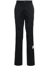 Thom Browne Logo Patch Tailored Cotton Trousers In Blue