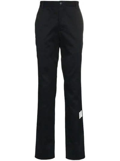 Thom Browne Logo Patch Tailored Cotton Trousers In Blue