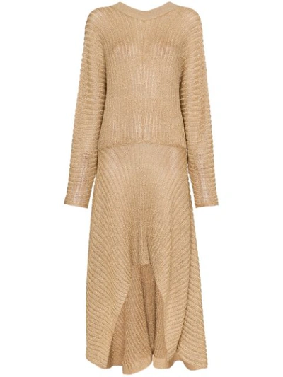 Chlo Asymmetric Ribbed Lurex Midi Dress In Gold | ModeSens