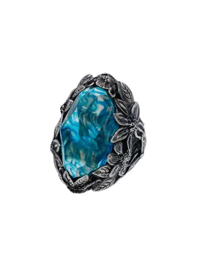 Lyly Erlandsson Silver And Blue Winter Chunky Silver Ring
