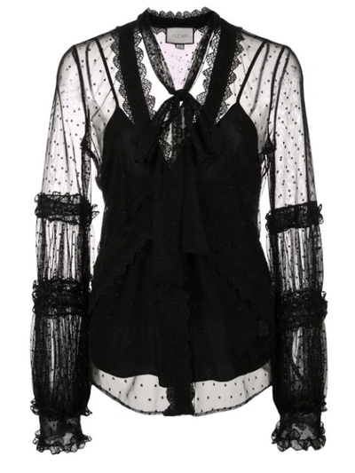 Alexis Aimee Button-front Lace Long-sleeve Top In Black