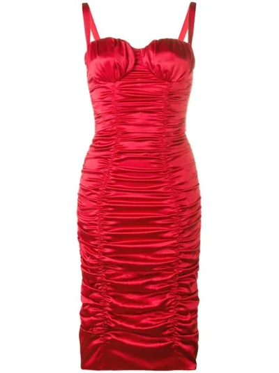 Dolce & Gabbana Ruched Silk-blend Satin Midi Dress In Red