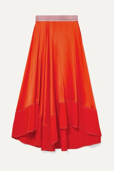Roksanda Shona Asymmetric Silk-satin Midi Skirt In Orange