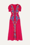 Saloni Lea Printed Silk Crepe De Chine Midi Dress In Red