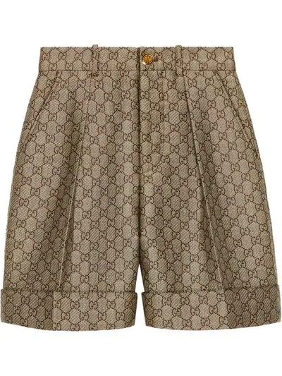 Gucci Gg High-rise Cotton And Wool-blend Shorts In Neutrals