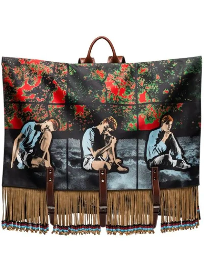 Jw Anderson X Gilbert & George Fringed Canvas Backpack In Black