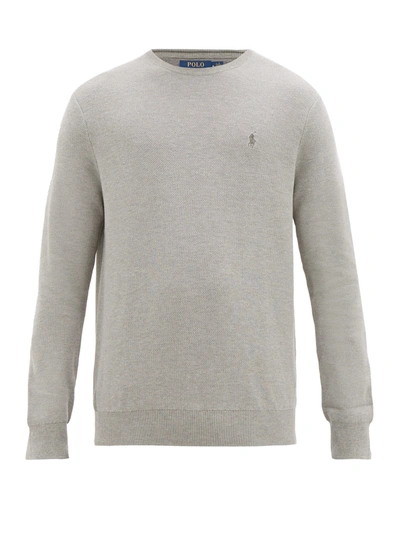 Polo Ralph Lauren Logo-embroidered Knitted-cotton Sweater In Gray