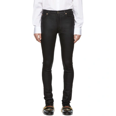 Gucci Logo-patch Skinny-fit Coated-denim Jeans In 1000 Black