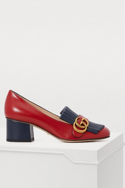 Gucci Gg Fringed Loafers In Red/blue