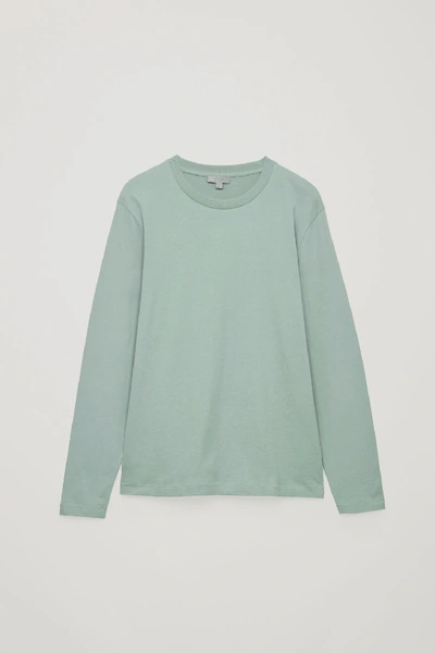 Cos Long-sleeved Brushed-cotton T-shirt In Green