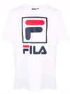 Fila Large Box Logo T-shirt In White Exclusive To Asos In White/navy