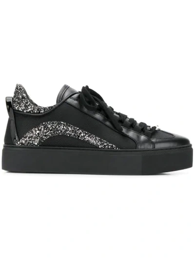 Dsquared2 Black Leather And Glitter 551 Sneakers