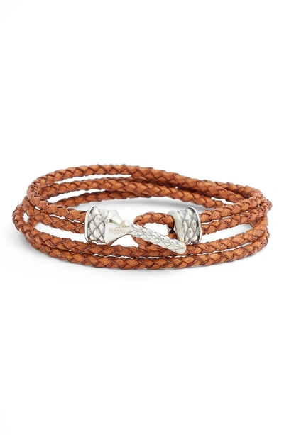 Degs & Sal Braided Leather Wrap Bracelet In Brown
