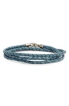 Degs & Sal Braided Leather Wrap Bracelet In Blue
