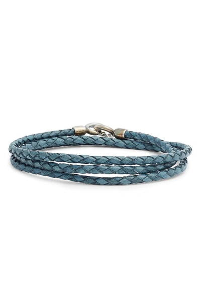 Degs & Sal Braided Leather Wrap Bracelet In Blue