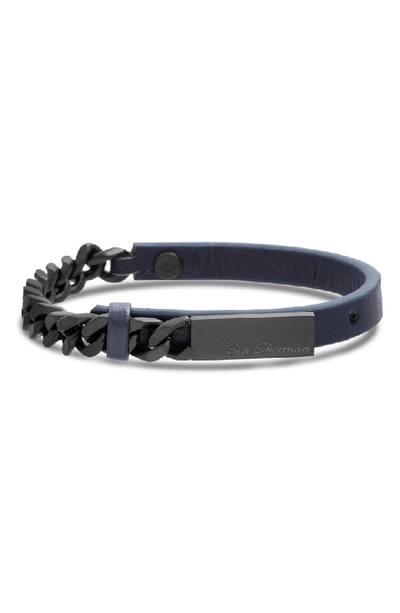 Ben Sherman Leather & Chain Bracelet In Navy Blue