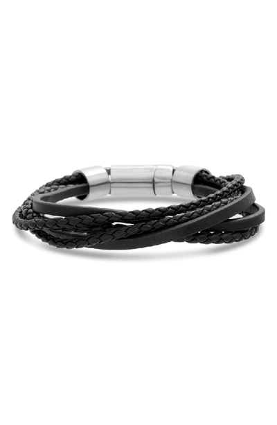 Ben Sherman Steel & Leather Bracelet In Black