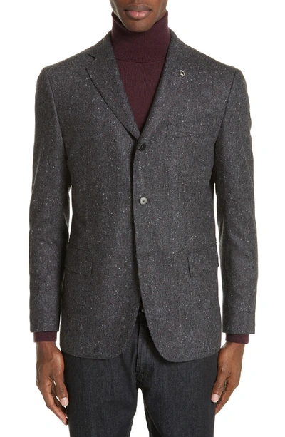 Eidos Trim Fit Three Button Wool Blazer In Grey/ Red