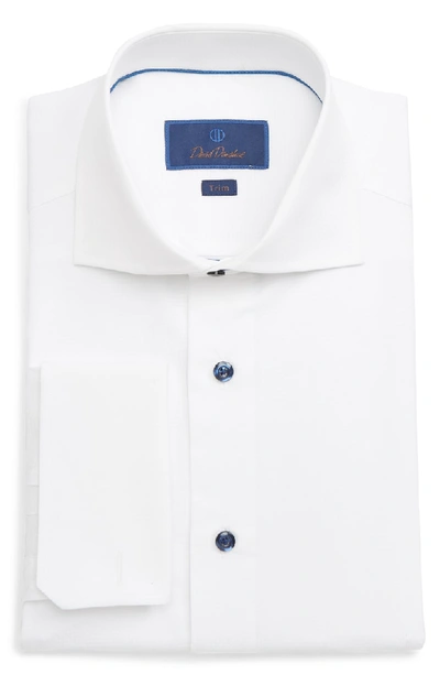 David Donahue Men's Trim-fit Mini Diamond Dress Shirt With French Cuffs In White