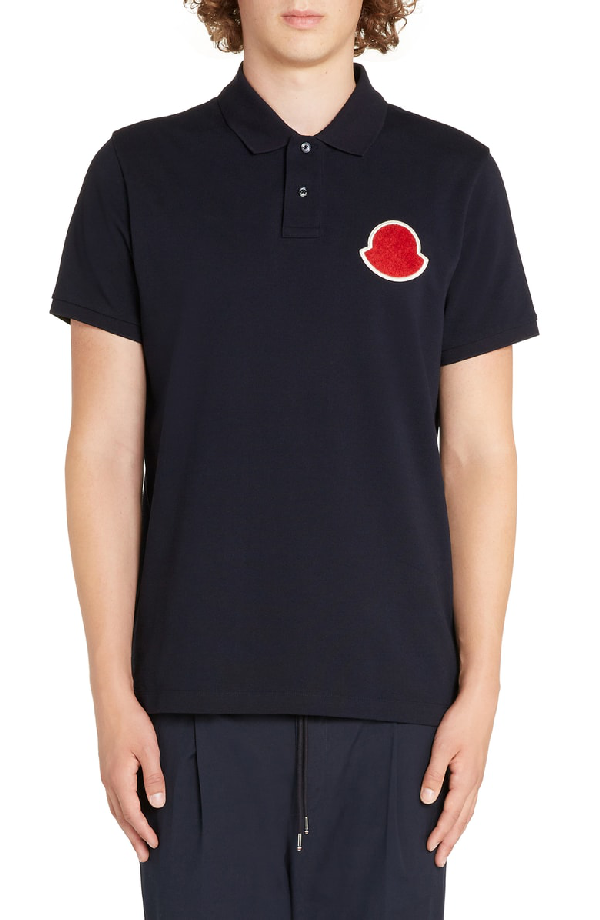 Moncler Macro Logo Regular Fit Polo Shirt In Medium Blue | ModeSens