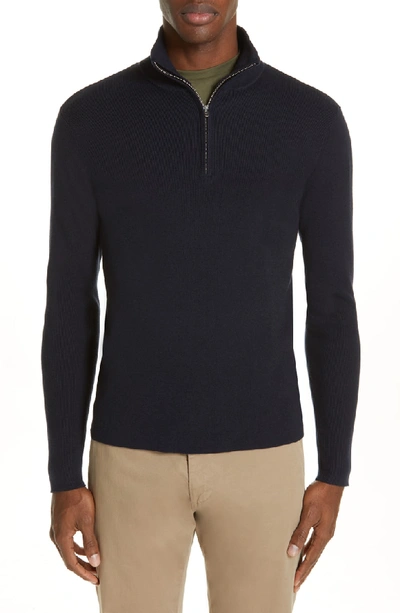 Norse Projects Fjord Quarter Zip Wool & Cotton Sweater In Dark Navy