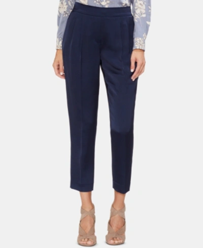 Vince Camuto Slim Leg Front Pleat Satin Pants In Classic Navy