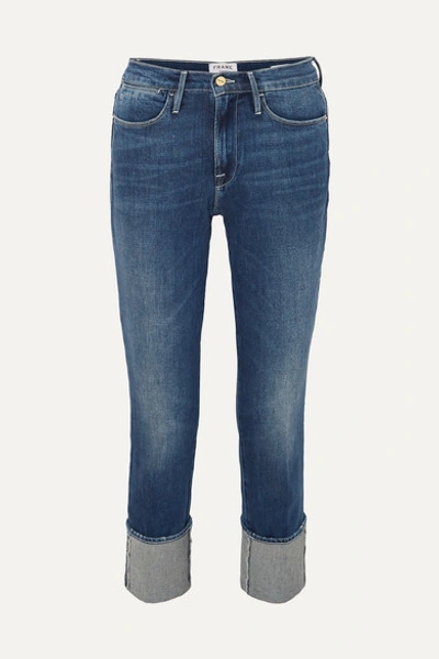 Frame Le High Big Cuff Straight-leg Jeans In Dark Denim