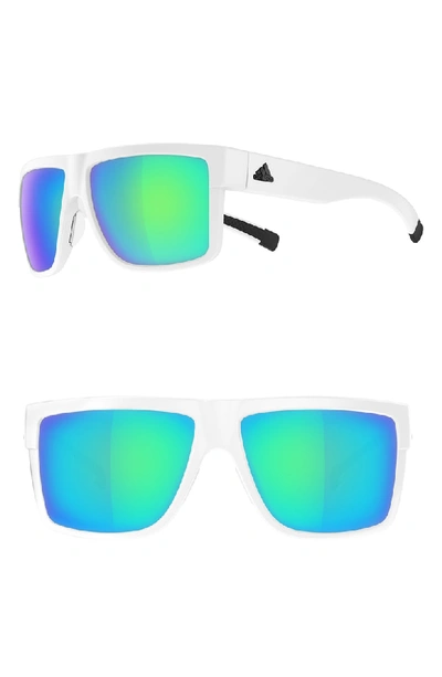 Adidas Originals 3matic 60mm Mirrored Sport Sunglasses - Matte White/ Blue