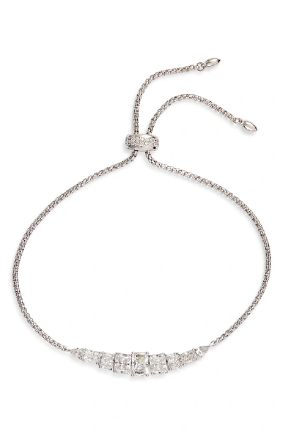 Nadri Baguette Adjustable Slider Bracelet In Silver