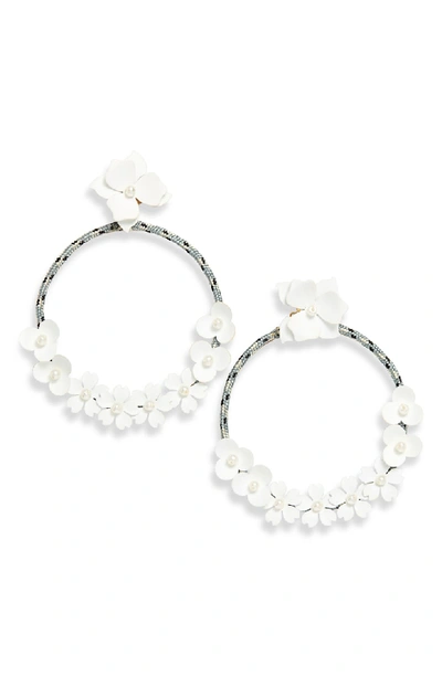 Serefina Flower Hoop Earrings In White