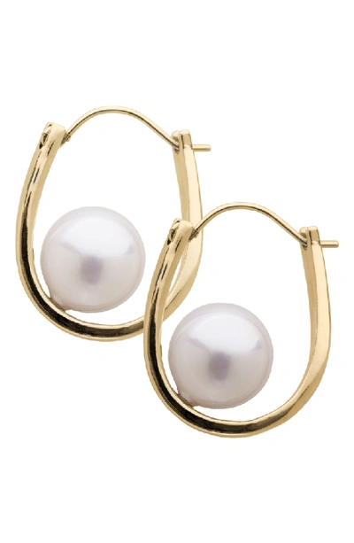 L Erickson Simulated Pearl Hoop Earrings In Cream Pearl/ Gold