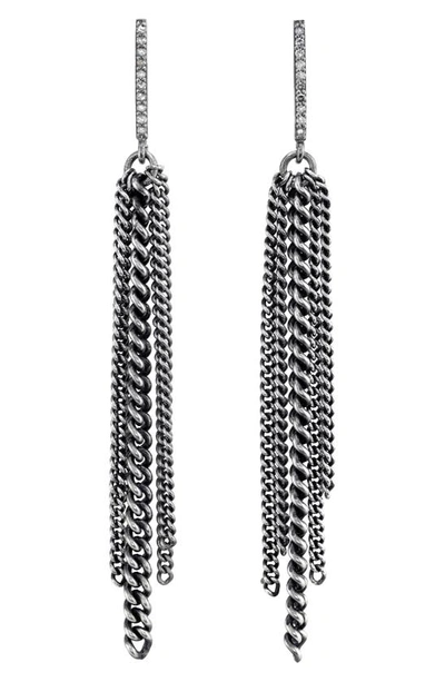 Sheryl Lowe Bar Fringe Earrings With Pavé Diamonds In Sterling Silver