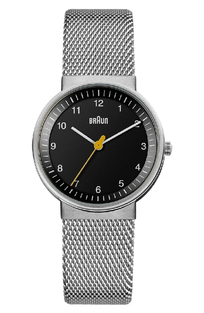 Braun Classic Mesh Bracelet Watch, 33mm In Silver/ Black/ Silver