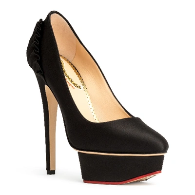 Charlotte Olympia Paloma Black Satin Platform Pumps