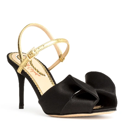 Charlotte Olympia Black Satin Sandals In Black/gold