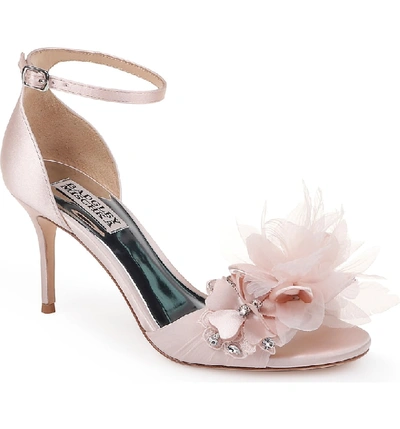 Badgley Mischka Floral Ankle Strap Sandal In Light Pink Satin
