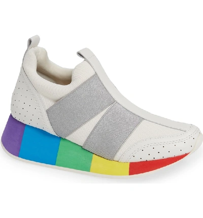 Donald Pliner Prix Mesh Pull-on Sneakers With Rainbow Sole In White/ Silver Mixed Print