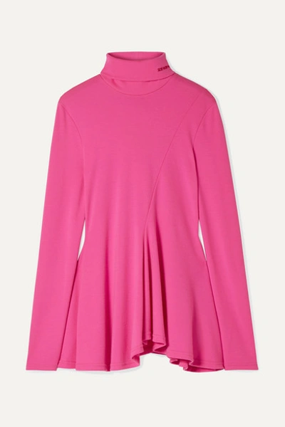 Calvin Klein 205w39nyc Logo-embroidered Roll-neck Flared Wool Sweater In Fluo Pink