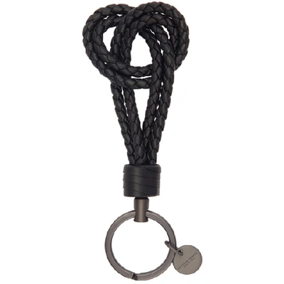 Bottega Veneta Blue Intrecciato Double Loop Keychain In Nero