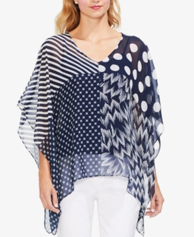 Vince Camuto Maze Patchwork-print Poncho In Ink Blue