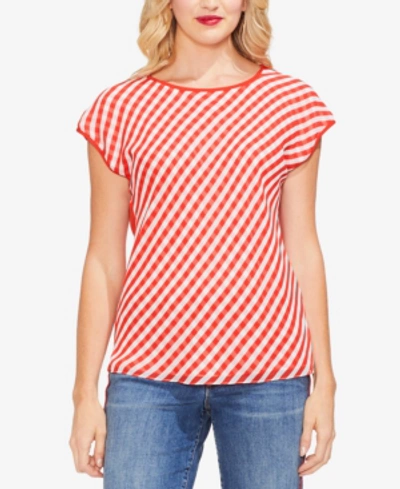 Vince Camuto Gingham Front Cap Sleeve Top In Mandarin Red