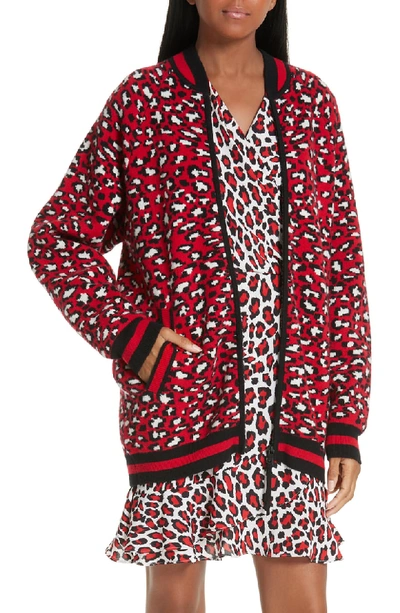 Robert Rodriguez Constance Leopard Print Wool & Cashmere Blend Zip-up Sweater In Red White Black